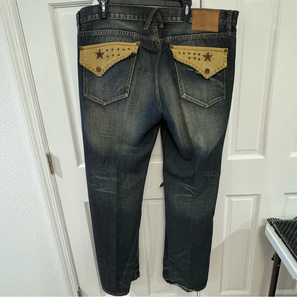 Rare Vintage Pepe Jeans London –‎ Size 42x34 – Leather-Look Pocket Western Denim